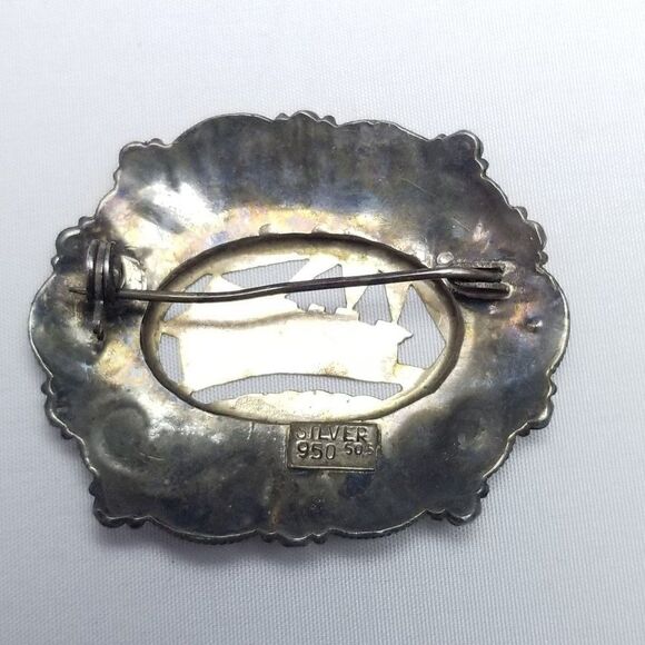 Antique Grand Tour Acropolis Parthenon Brooch 950 Silver Gilt Marcasite - Picture 3 of 7